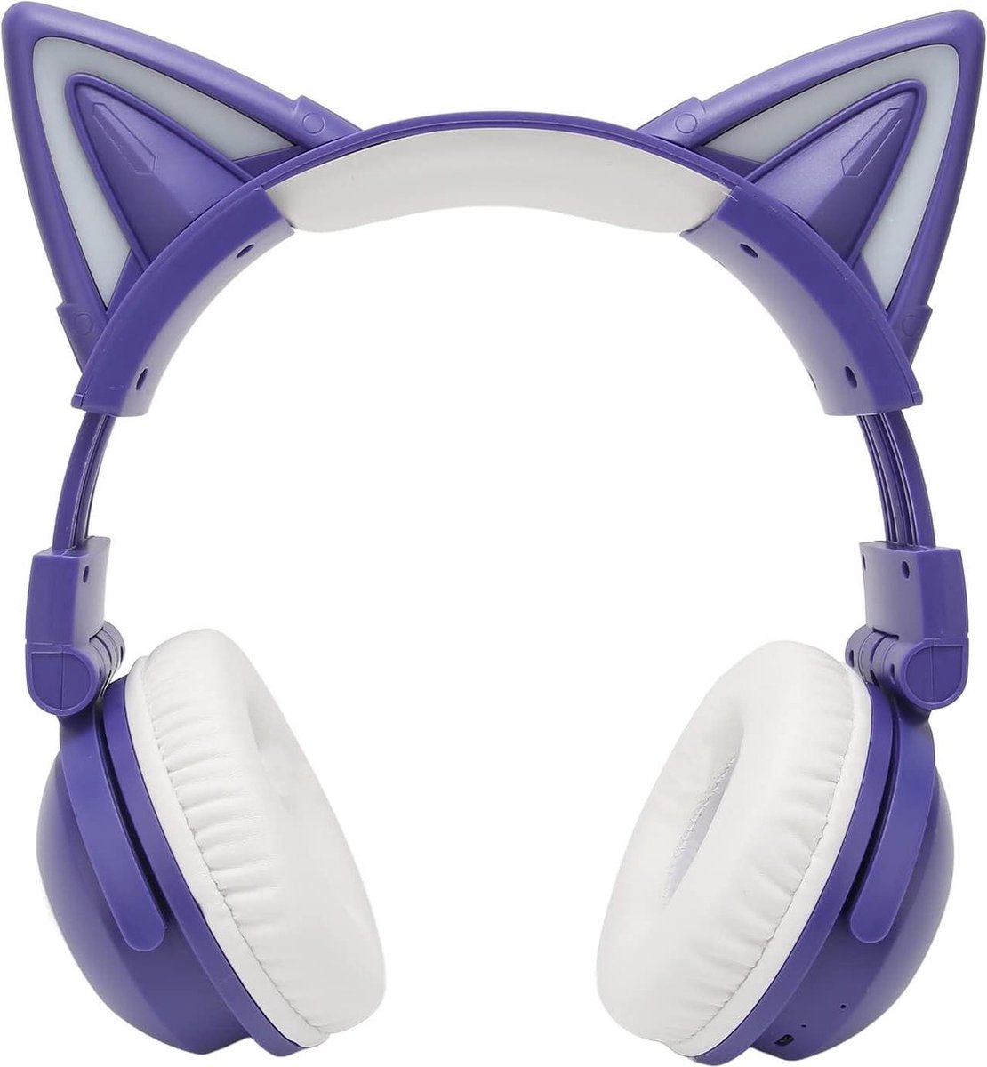 Bluetooth-headset met kattenoren - Stereo - Schattige kinderheadset met LED - Ingebouwde microfoon - Draadloze hoofdtelefoon - Opvouwbaar - Gaming-headset voor kinderen - Jongens - Meisjes - Paars .