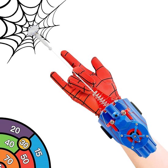 JUST23 Web Shooter Telescopic - Blauw - Gebaseerd op Spiderman - Makkelijke touwterughaling - Spiderman handschoen - Incl. Schietbord