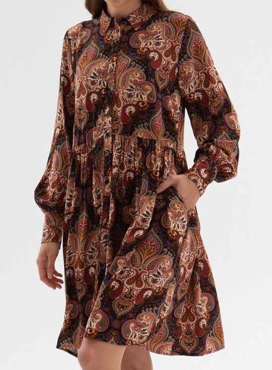 Robe courte en viscose avec col | Marron | Taille 36