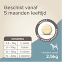 Beaphar wormtabletten voor honden vanaf 2,5kg met rundermaak, met doseringstabel.