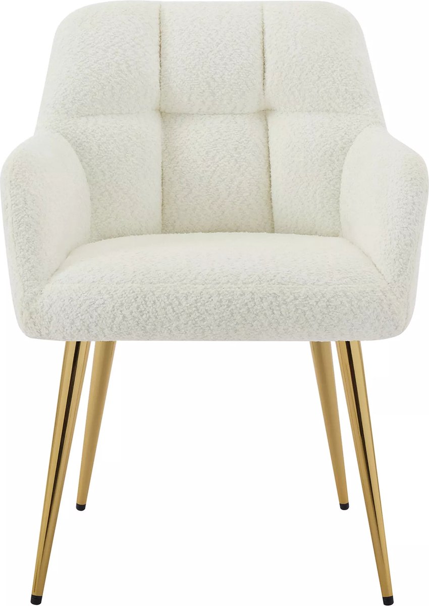 Vente-unique Set van 2 stoelen met armleuningen - Boucléstof en goudkleurig metaal - Wit - PEGA