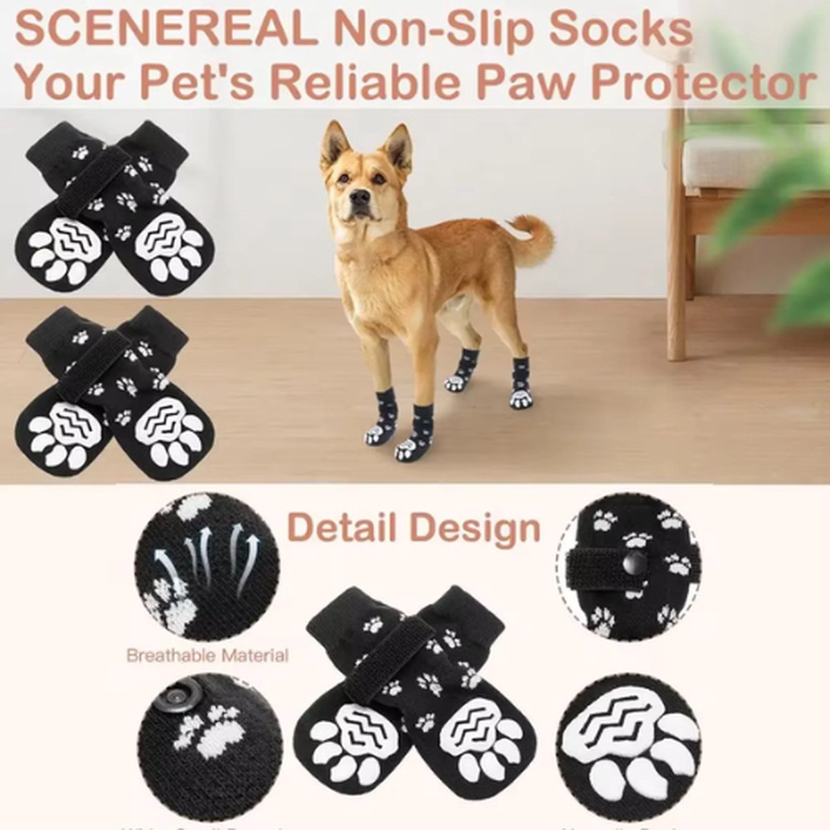 4 stuks hondensokken, pootbescherming, antislip, hondenstoppersokken