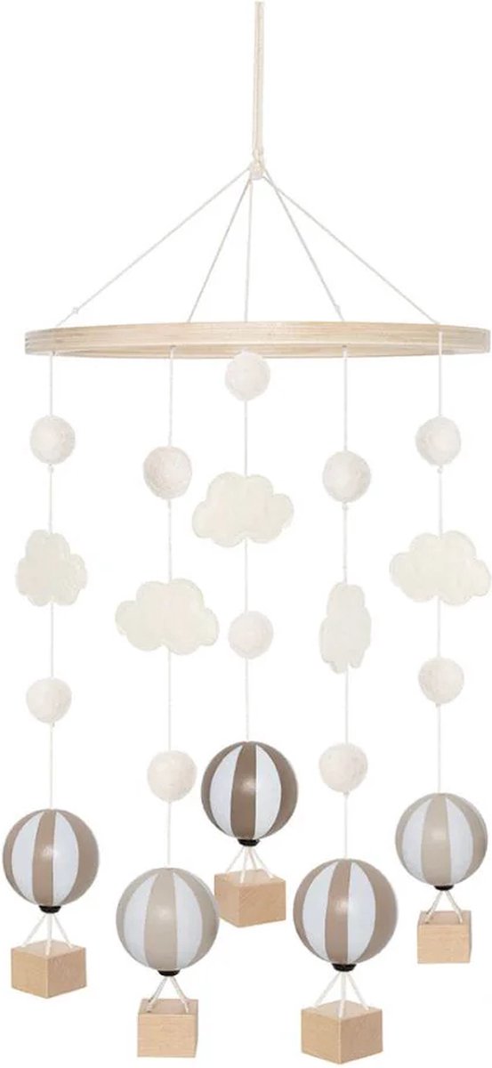 Jabadabado - Houten muziekmobiel lucht ballon - babymobiel - babyshower cadeaus baby mobiel - wieg mobiel - boxmobiel