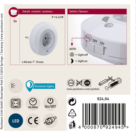 Nachtlamp Esby met schemersensor rond 3000K 22lm van Paulmann — afbeelding 3
