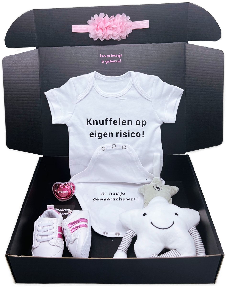 Kraamcadeau meisje met romper, muziekmobiel, babyschoentjes, babyhoofdband - kan ook rechtstreeks worden verstuurd als cadeau