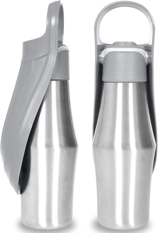 1 stuks - Grijs - 750ML - Draagbare roestvrijstalen handige drinkbak voor huisdieren - Lekvrije kleine hondenreiswaterbak - Waterfles voor huisdieren - Perfect voor buitenwandelingen met de hond, hiken =- Perfecte maat voor alle hondenrassen