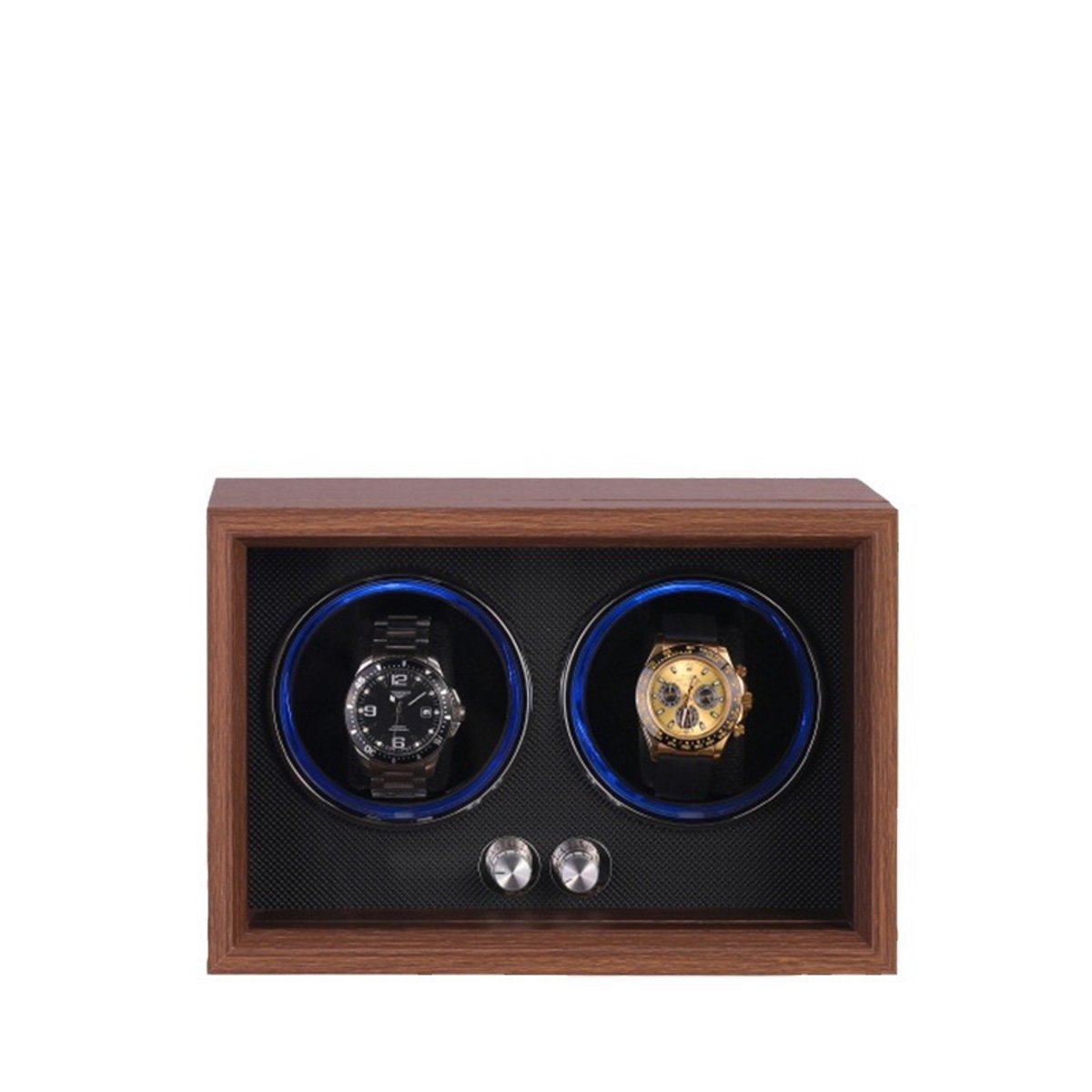 Loha-party®Automatische horlogeopwinder met LED-2 Horloges-Kijkdoos-4 modi-Stille doos-blauwe binnenverlichting-Mechanisch horloge met roterende placer-Onafhankelijke controle