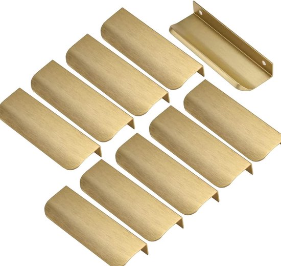 10 pièces - Poignée - poignée de meuble - Poignées d'armoire de cuisine - Poignée cachée - poignées de meuble - Poignée d'armoire - poignées de tiroir - Poignée de porte - Or brossé - Poignée en Arc- Alliage d'aluminium - 96 mm