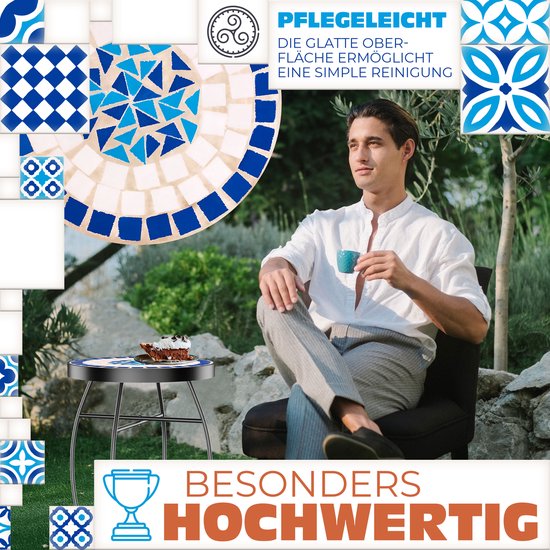 KESSER® Table Mosaïque Tables de bistrot Tabouret Fleur Ronde 60 x 34 cm Table d'Appoint Mosaïque en Métal Tables de Tables de balcon Table de Patio Balcon Pierre Mosaïque Table de Jardin Intérieur Extérieur