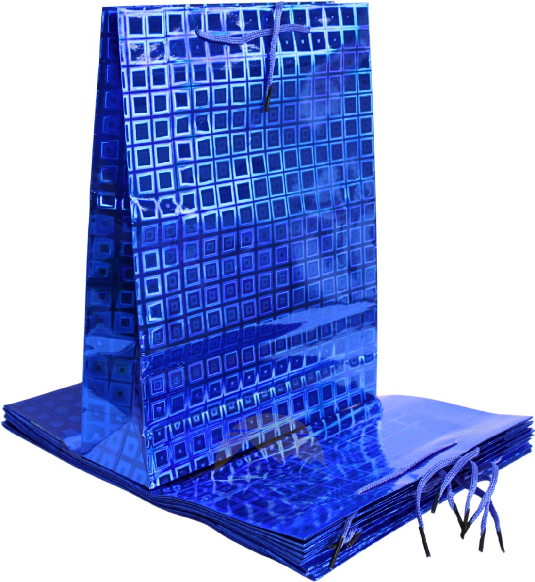 KURTT Cadeau tasjes / Cadeautasjes papier 26x8x34cm Holographic Blauw - 2 stuks