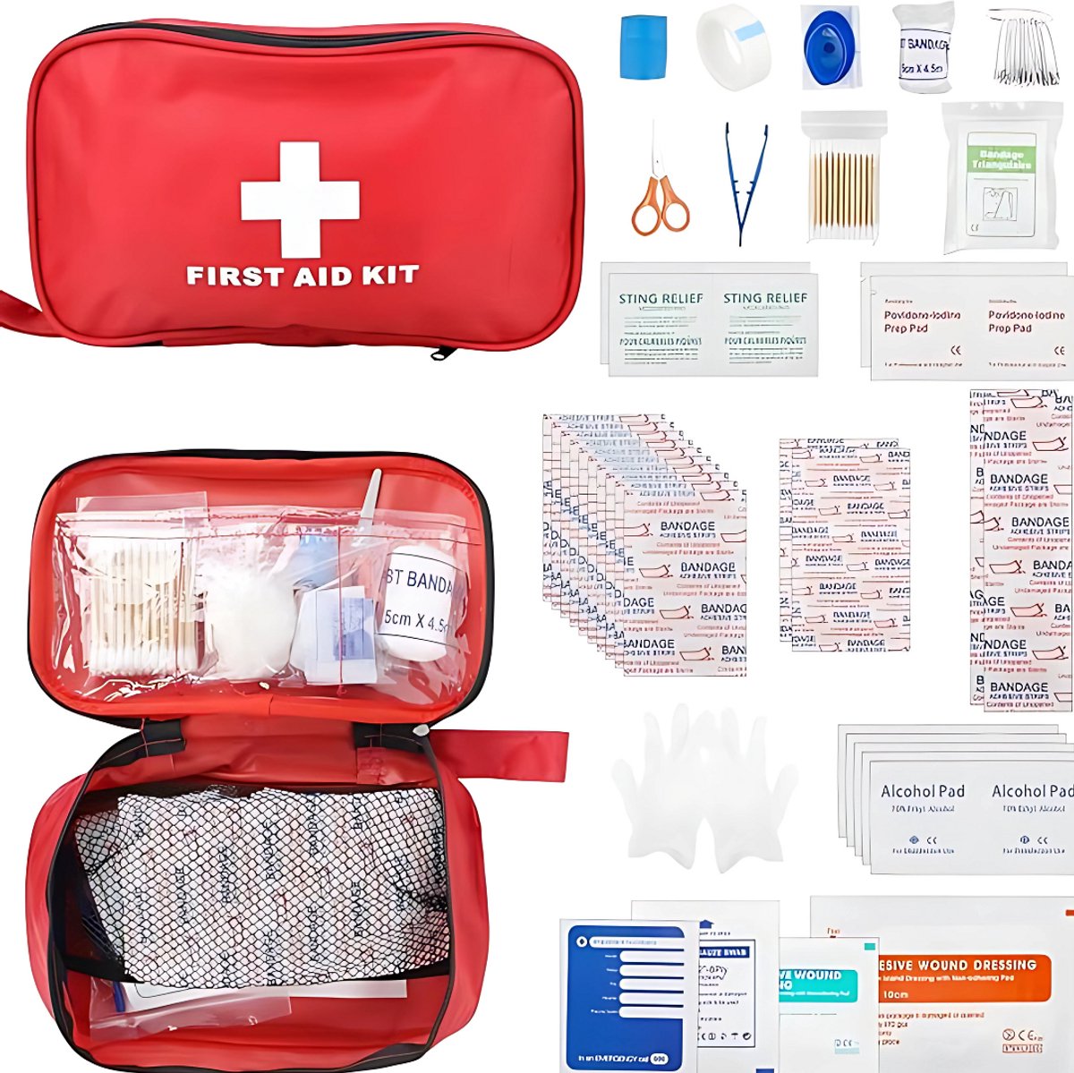 Goedkoopste EHBO Verband Set - Verbandtrommel - EHBO Tas - First Aid Kit - EHBO Kit - 152 pieces - Noodsituatie - ramp - rampenvoorbereiding - noodset voor auto - outdoor - fiets - thuis- motorfiets - werkplek - camping - wandelen - noodgevallen
