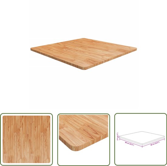 vidaXL Plateau de table carré 90 x 90 x 2,5 cm Chêne massif Marron clair