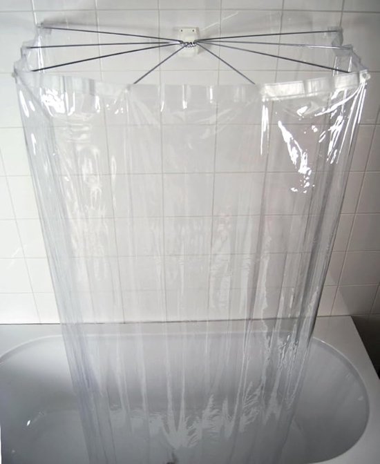 Floraweg Ombrella douchegordijn rail opvouwbare douche spin voor badkuipen douche scherm met 7 armen en douchegordijn roestvrij staal douchegordijn houder muur gemonteerde douche cabine vouwen，Transparent