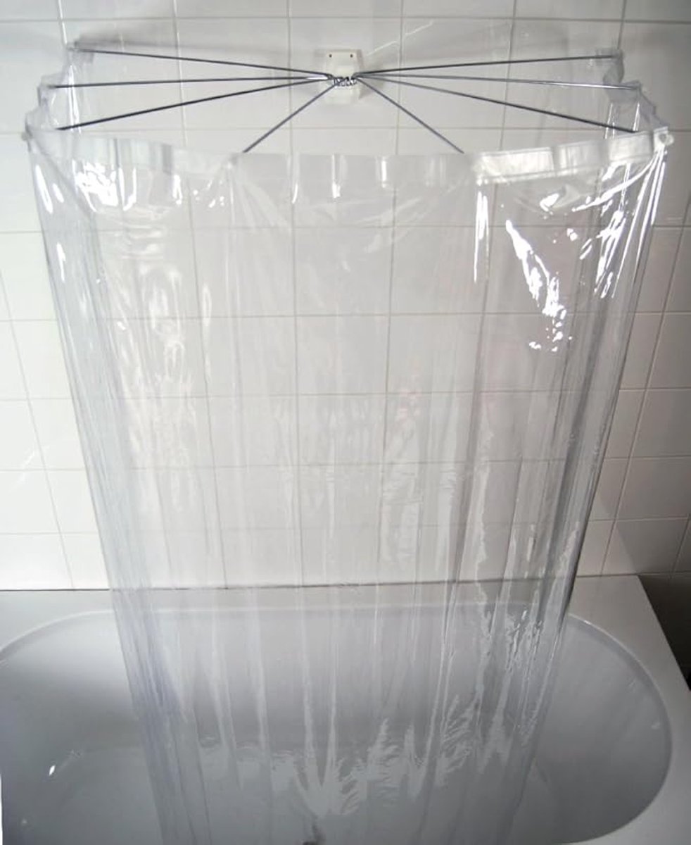 Floraweg Ombrella douchegordijn rail opvouwbare douche spin voor badkuipen douche scherm met 7 armen en douchegordijn roestvrij staal douchegordijn houder muur gemonteerde douche cabine vouwen，Transparent