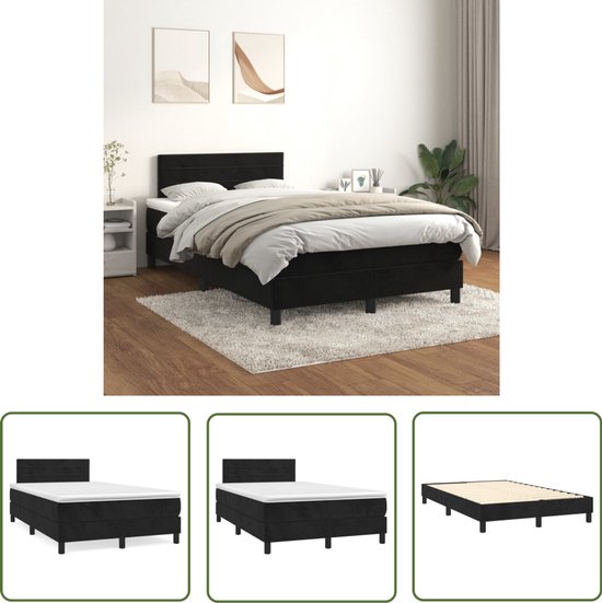 vidaXL Boxspring Velvet Zwart 120x200 cm Lit à sommier tapissier - Sommier tapissier - Lit double - Poufs en velours - Poufs