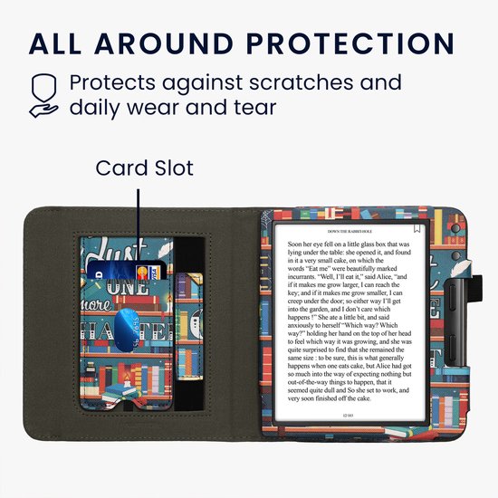 kwmobile e-reader hoesje geschikt voor Kobo Libra Colour hoes - E reader flip case van kunstleer - Ereader cover met stand - bibliotheek design in meerkleurig van Merkloos — afbeelding 3