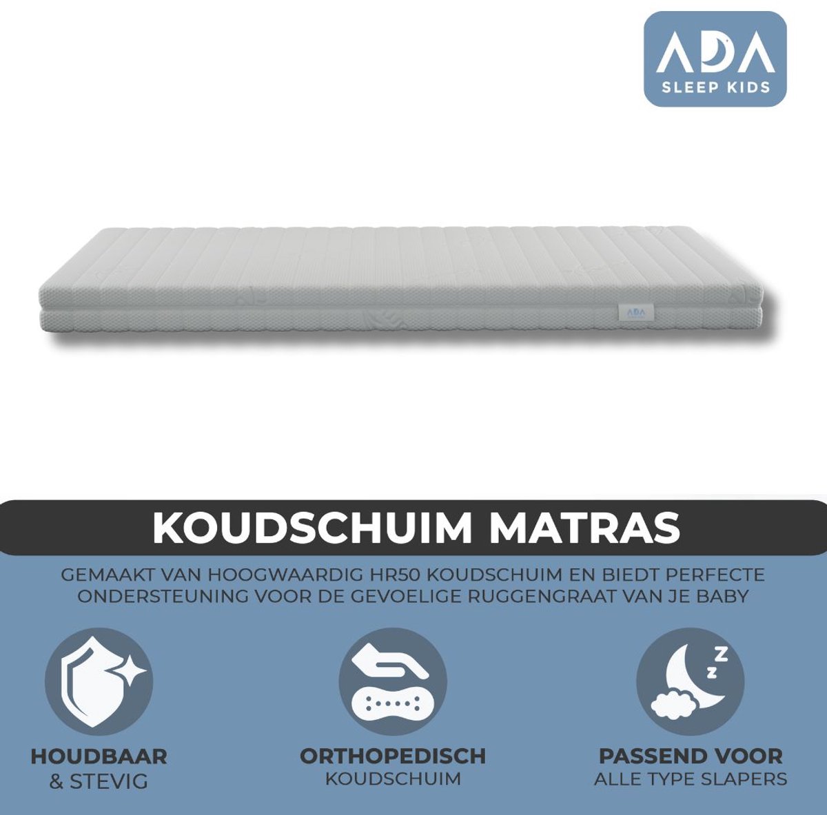 Ada Sleep Kids peutermatras 140x200 cm - 14 cm dik - koudschuim - bamboo tijk - wasbare hoes - ventilerend