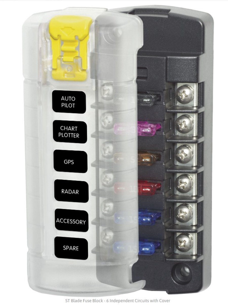 Blue Sea Systems Fuse Block ST-Blade 6 Circuits Independent with Cover