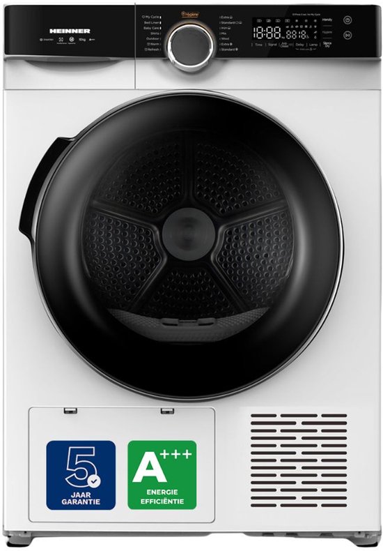Heinner Warmtepompdroger - 10 KG - Wasdroger met Energielabel A+++ - 14 Programma's - Antikreukfunctie - LED display - Trommelverlichting - 5 Jaar Garantie - Wit/Zwart
