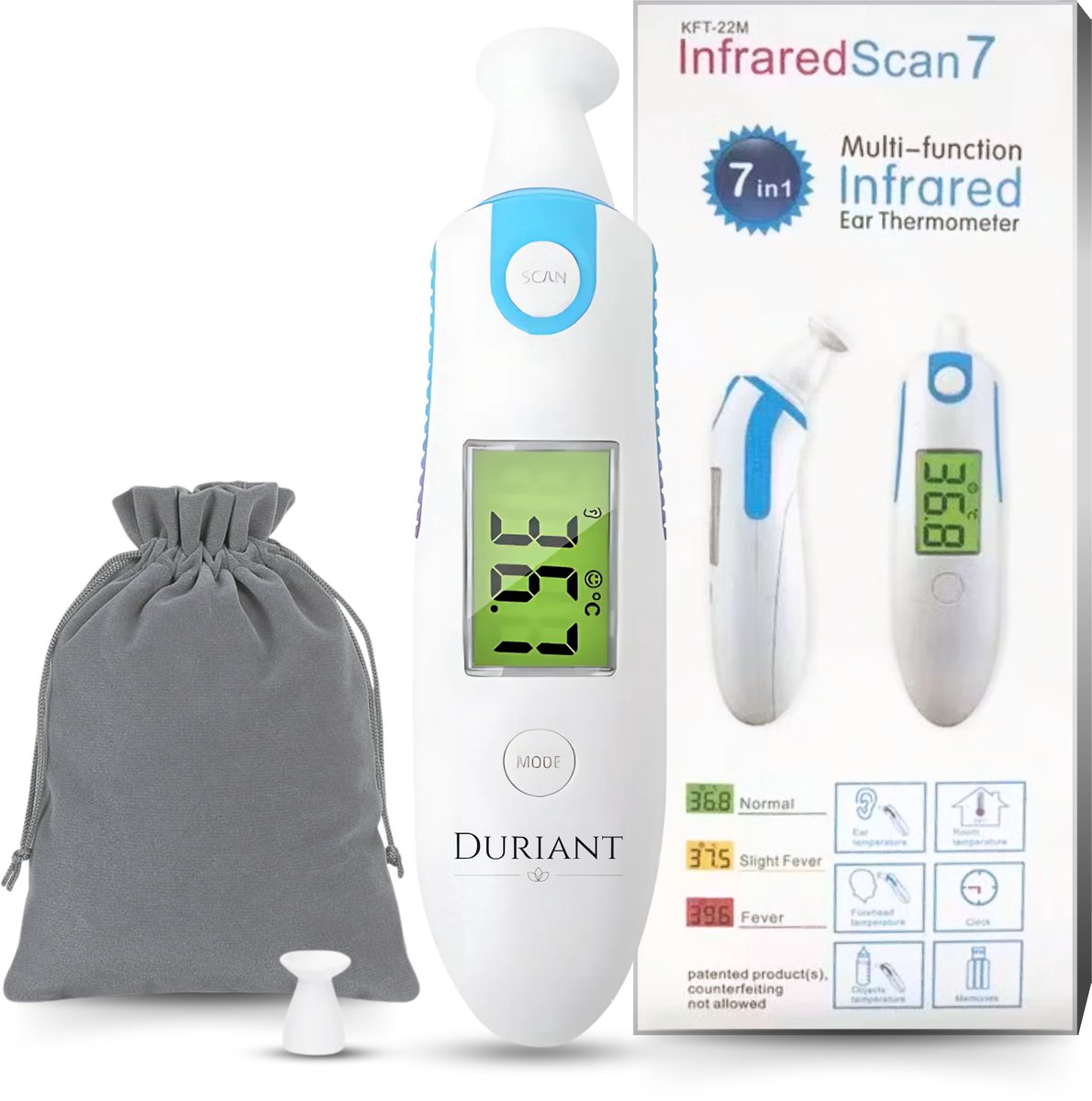 Duriant Thermometer - Oorthermometer Baby's, Kinderen en Volwassenen - Koortsthermometer - Infrarood Thermometer - NL Handleiding - Inclusief 2 batterijen