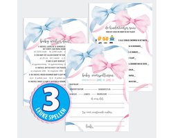 40x Babyshower Invulkaarten Pakket- 3x Babyshower Spelletjes Voor 20 Personen - Gender Reveal - Baby Voorspellingen Invulkaart - Quizkaarten Babyshower