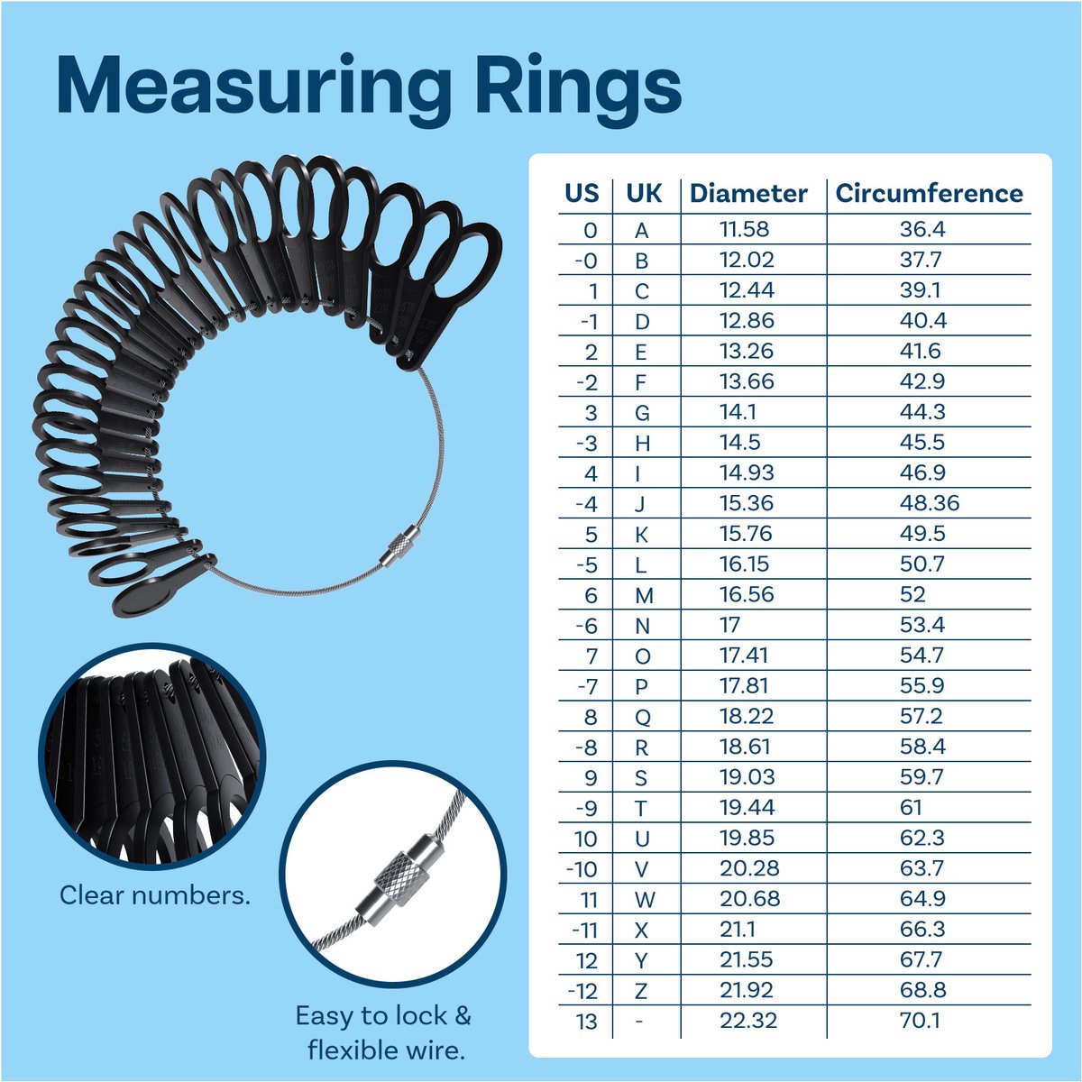 4-delige set ringmaatmeter, ringstaaf