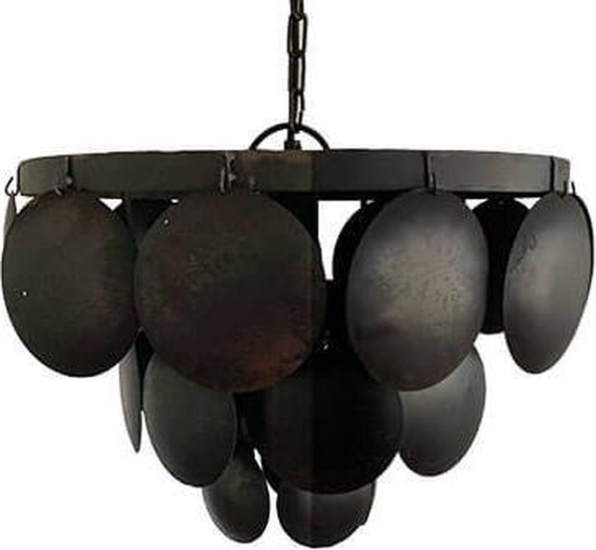 Stoer en sobere hanglamp met metalen ronde schijven in verweerd zwart L 60  cm / 2276 | bol.com