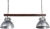 Stoere hanglamp met 2 ijzeren kappen en houten balk 90 cm 215002176