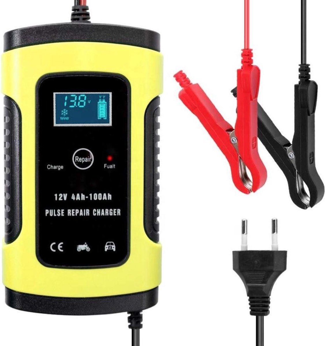 Acculader 12V 6A – Druppellader met Reparatie Modus – Voor Auto, Motor, Scooter, Boot & Camper – LCD Display – Volautomatisch