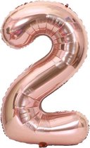 Ballonnen Verjaardag Versiering Decoratie Cijfer Folie Ballon Feest - 2 Jaar - 100 CM - Rosé Goud - Lets Decorate®