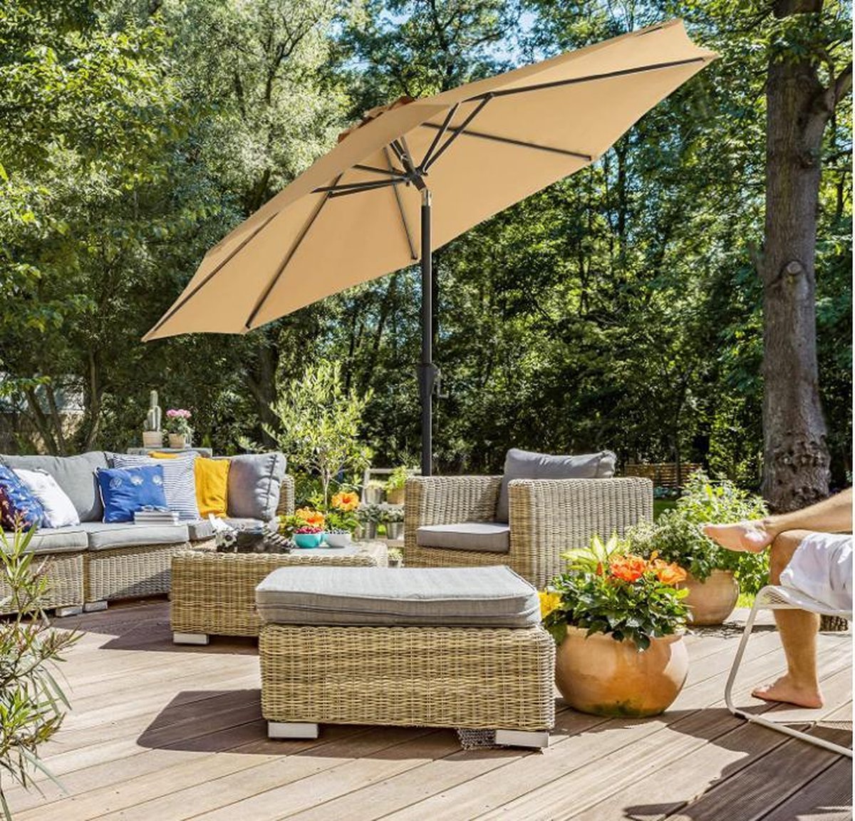 MIRA Home - Parasol - Tuinparasol - Tuin - Buiten - Staal - Polyester - Geel - 300x236
