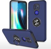 Voor Motorola Moto G9 / G9 Play PC + TPU schokbestendige magnetische beschermhoes met onzichtbare ringhouder (blauw)