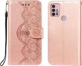 Voor Motorola Moto G30 Flower Vine Embossing Pattern Horizontale Flip Leather Case met Card Slot & Holder & Wallet & Lanyard (Rose Gold)