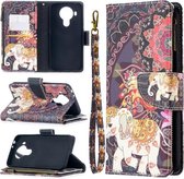 Voor Nokia 5.4 Gekleurde Tekening Patroon Rits Horizontale Flip Leren Case met Houder & Kaartsleuven & Portemonnee & Lanyard (Bloem Olifanten)