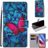 Voor Xiaomi Redmi K40 / K40 Pro / K40 Pro + Gekleurde Tekening Cross Texture Horizontale Flip PU Leather Case met Houder & Kaartsleuven & Portemonnee & Lanyard (Blauw Rood Vlinder)