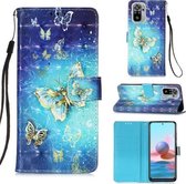 Voor Xiaomi Redmi Note 10S / Note 10 4G 3D Schilderen Horizontale Flip Leren Case met Houder & Kaartsleuf & Portemonnee & Lanyard (Goud Butterfy)