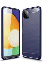 Voor Samsung Galaxy A22 5G geborstelde textuur koolstofvezel TPU-hoes (blauw)