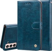 Voor Samsung Galaxy S21 5G zakelijke stijl olie wax textuur horizontale flip lederen tas met houder & kaartsleuven & portemonnee (blauw)