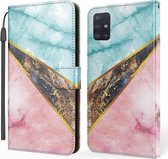 Voor Samsung Galaxy A51 4G Marmer Horizontaal Flip TPU + PU lederen tas met houder & kaartsleuven & portemonnee & fotolijst & lanyard (blauw roze)