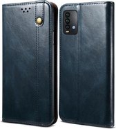 Voor Xiaomi Redmi Note9 4G (CN-versie) Simple Wax Crazy Horse Texture Horizontale flip lederen tas met kaartsleuven en portemonnee (marineblauw)