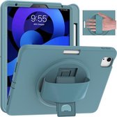 360 graden rotatie PC + TPU beschermhoes met houder & polsband & penhouder voor iPad Air (2020) 10.9 (lichtblauw)