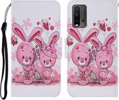 Voor Xiaomi Redmi 9T Gekleurde Tekening Patroon Horizontale Flip PU Lederen Case met Houder & Kaartsleuven & Portemonnee & Lanyard (Leuk Konijn)