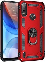 Voor Motorola Moto E7 Power (2021) Schokbestendige TPU + pc-beschermhoes met 360 graden roterende houder (rood)
