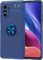 Voor Redmi K40 Pro + metalen ringhouder 360 graden roterende TPU-hoes (blauw + blauw)