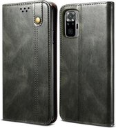Voor Xiaomi Redmi Note10 4G (CN-versie) / Note 10S (Wereldwijd officieel) Simple Wax Crazy Horse-textuur Horizontale flip lederen tas met kaartsleuven en portemonnee (donkergroen)