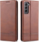 Voor Samsung Galaxy S21 FE AZNS Magnetische Kalfsstructuur Horizontale Flip Leren Case met Kaartsleuven & Houder & Portemonnee (Donkerbruin)