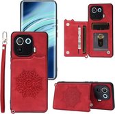 Voor Xiaomi Mi 11 Pro Mandala reliëf PU + TPU-hoesje met houder en kaartsleuven & fotolijst en riem (rood)