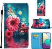 Voor Samsung Galaxy A02 / M02 Cross Texture Painting Pattern Horizontale Flip Leren Case met Houder & Kaartsleuven & Portemonnee & Lanyard (Chrysanthemum)
