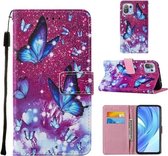 Voor Xiaomi Mi 11 Lite Cross Texture Painting Pattern Horizontale Flip lederen tas met houder & kaartsleuven & portemonnee & lanyard (paarse vlinder)