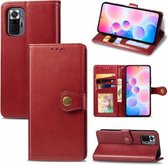 Voor Geschikt voor Xiaomi Redmi Note 10 Pro Effen Kleur Lederen Gesp Telefoon Case met Lanyard & Fotolijst & Kaartsleuf & Portemonnee & Stand Functie (Rood)